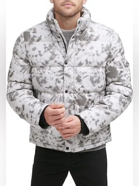 Levi's Mens Water Resistant Faux Leather Puffer Jacket Tie Dye Size Small NWT